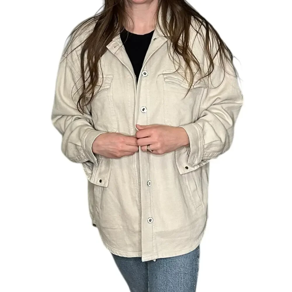 FAVORITE DAUGHTER‎ The Dad Shacket Bone White Oversized Button Down Shirt Size S